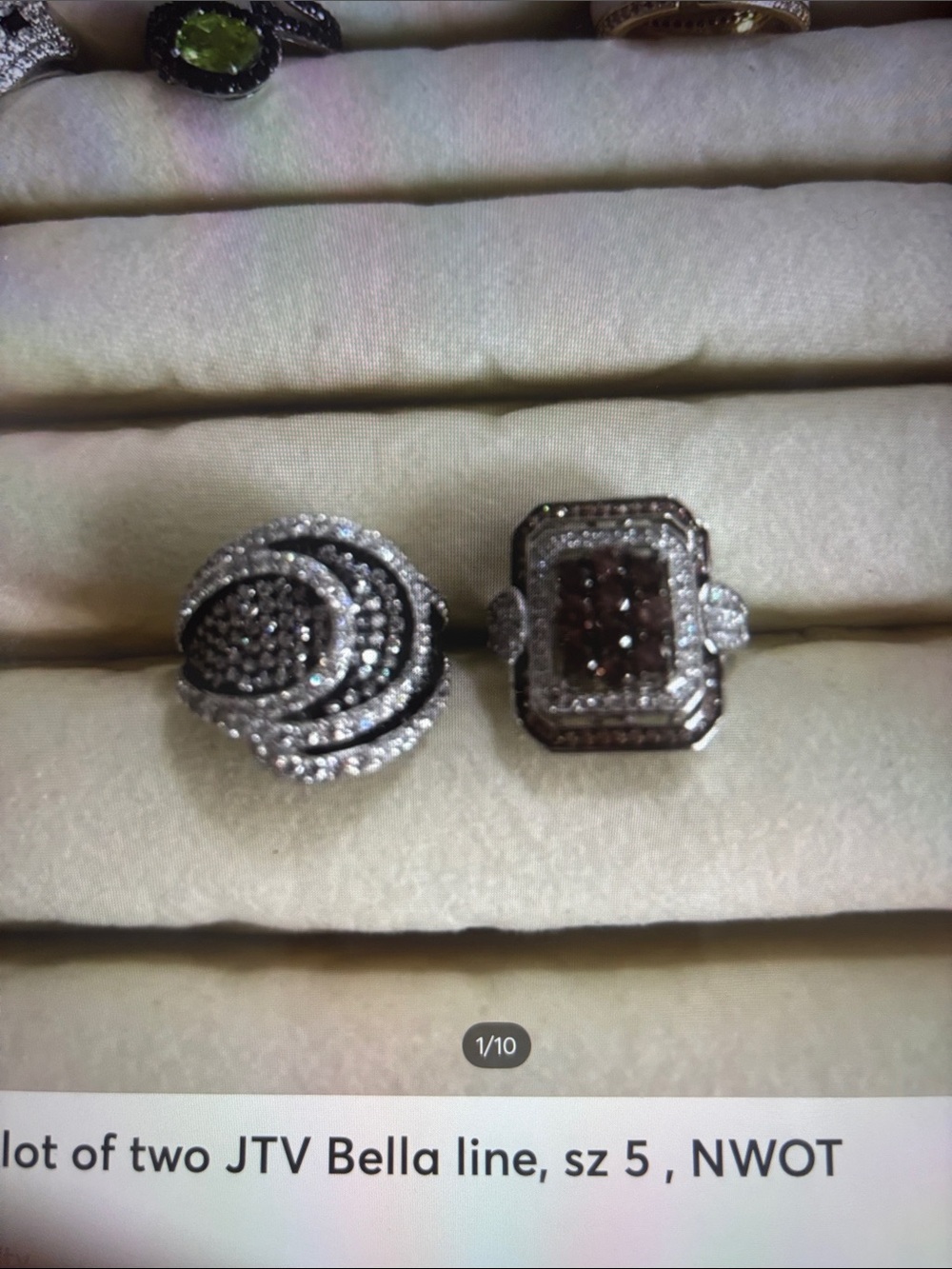 JTV Bella Line Silver and Black Cz Fashion Ring Set, Sz 5